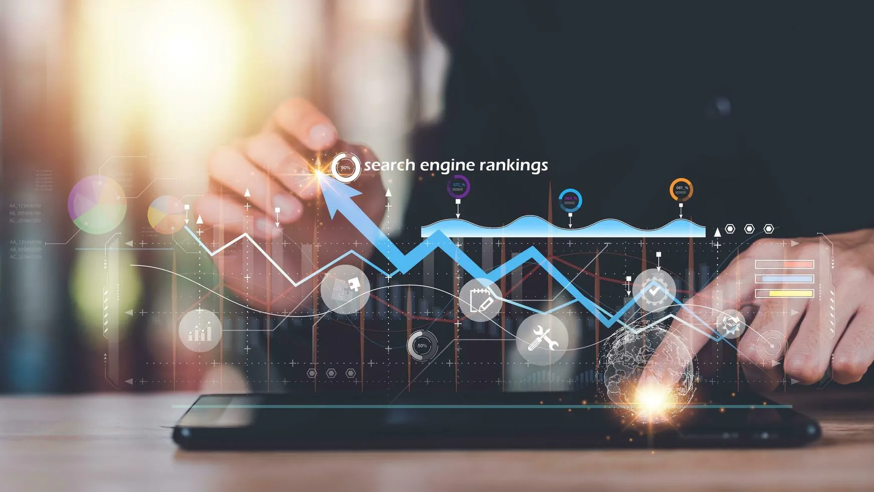 Marketer analyzing local SEO data and charts for businesses in NJ and NY
