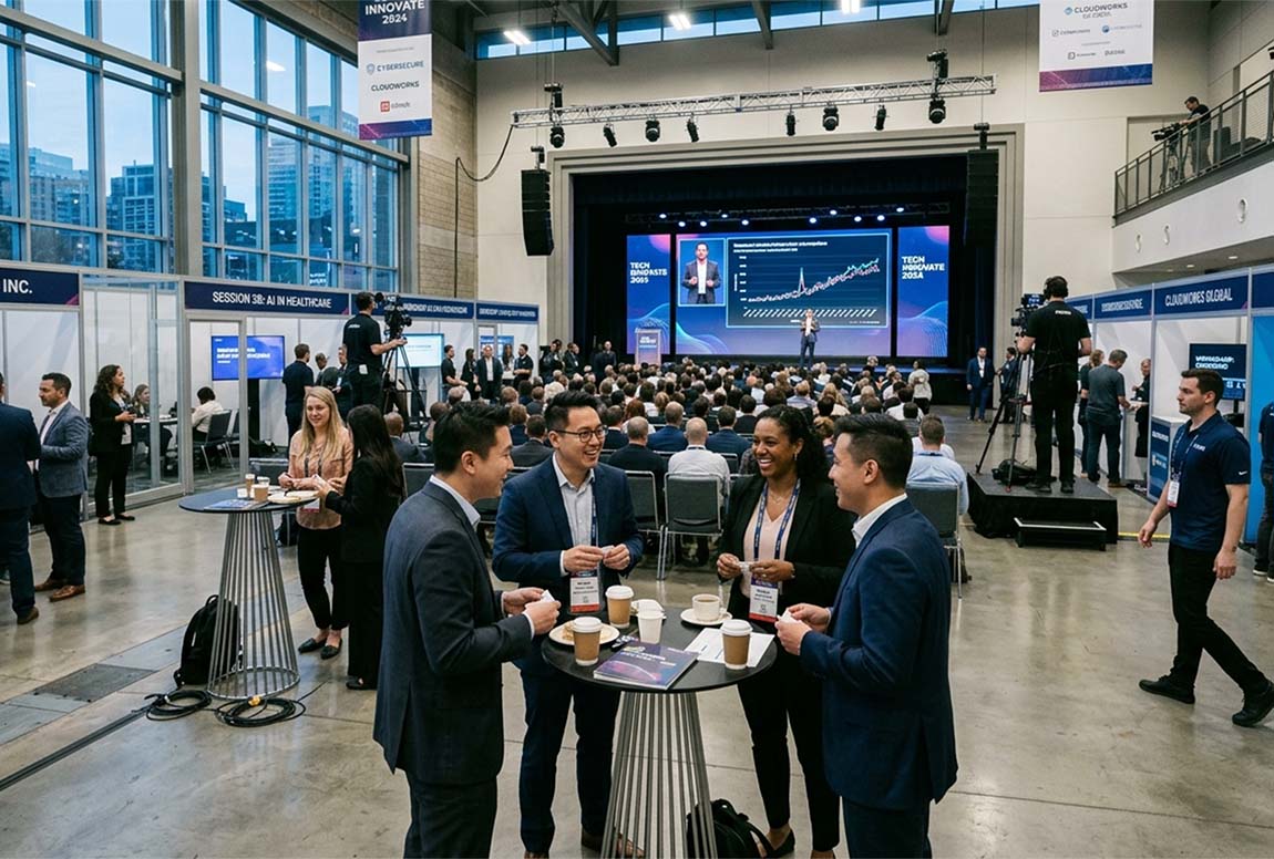 Blast Marketing Agency team members attending a corporate event inside a premium NYC conference venue
